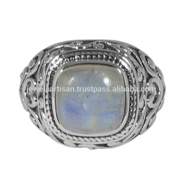 Rainbow Moonstone Gemstone 925 Solid Silver Ring Jewelry